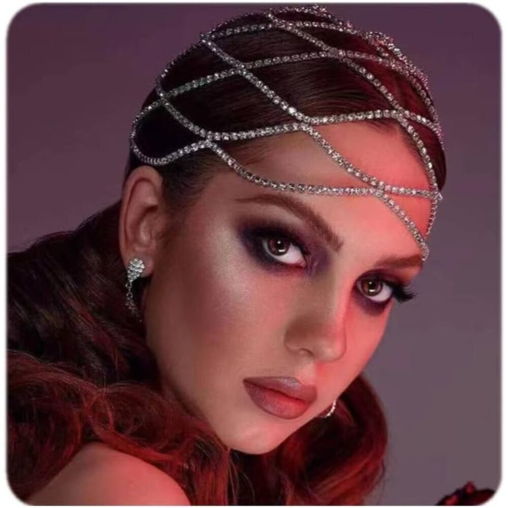 Rhinestone Head Cap Women Crystal Tassel Hair Accessories Bridal Wedding